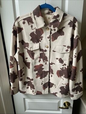 Utility Shacket in Cream & Brown Cow Print